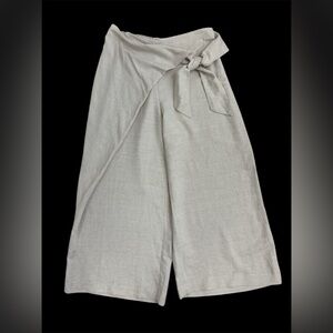 OYSHO wrap around wide leg linen blend Cream Pants size XL
